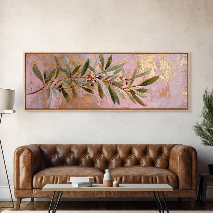 Single Olive Branch Canvas Print, Botanical Art, Digital Wall Art, Living Room Decor, Oil Painting, Botanic, BOT-3x1-71