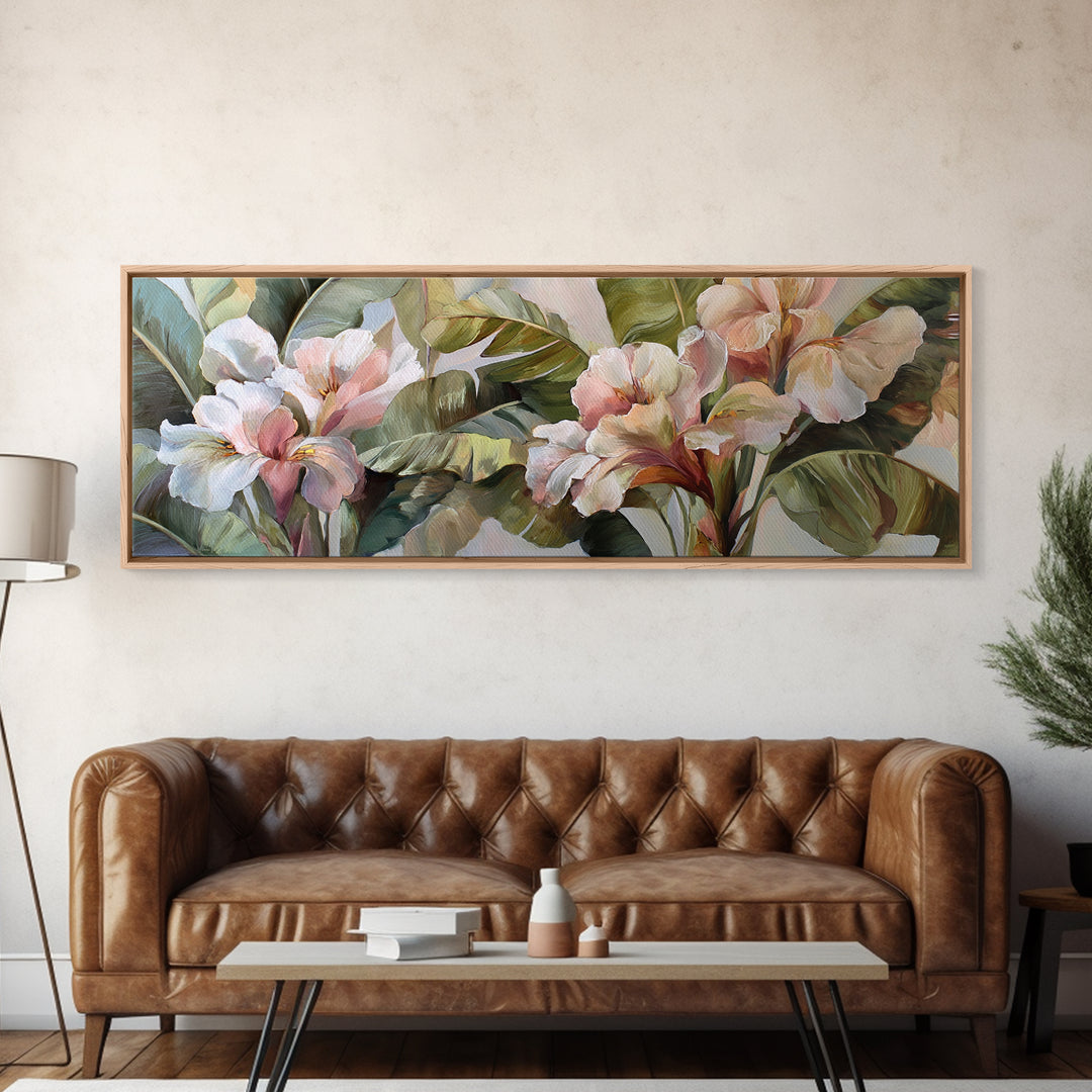 Tropical Banana Leaf Painted Framed Canvas Print, Botanical Art, Poster, Living Room Decor, Fine Art, Botanic, Art Nouveau, BOT-3x1-72