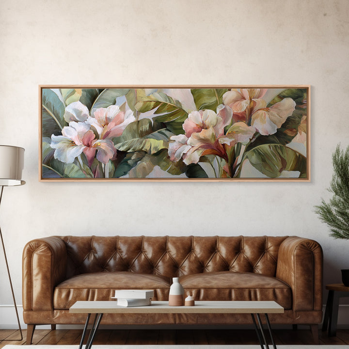 Tropical Banana Leaf Painted Framed Canvas Print, Botanical Art, Poster, Living Room Decor, Fine Art, Botanic, Art Nouveau, BOT-3x1-72