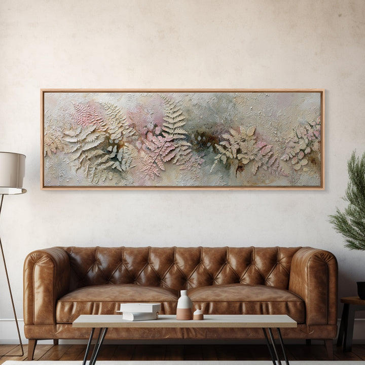 Fern Shadow Pattern on Plaster Surface Framed Canvas Print, Botanical Art, Home Gift, Living Room Decor, Fine Art, Botanic, BOT-3x1-87