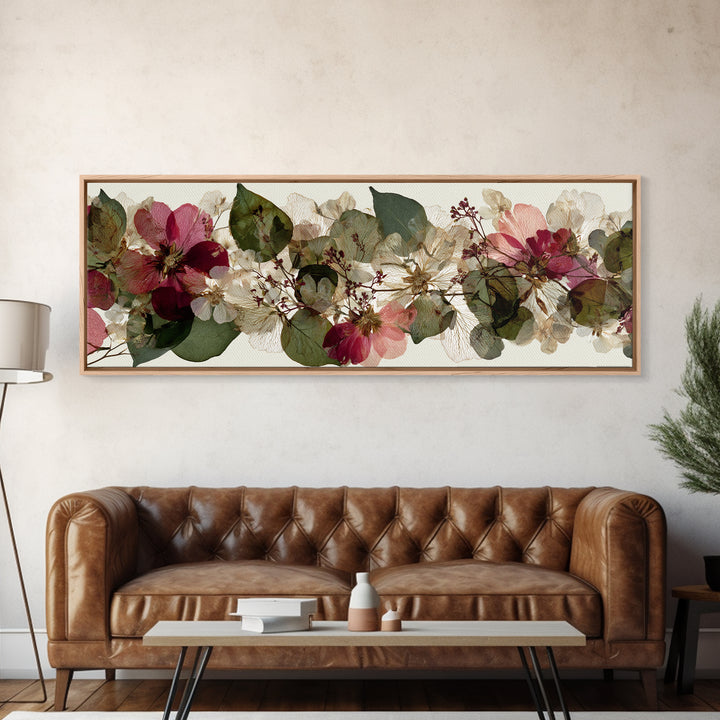 Pressed Flower Collage Canvas Print, Botanical Art, Digital Art, Living Room Decor, Fine Art, Botanic, Printable Art, BOT-3x1-92