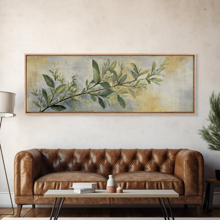 Eucalyptus Stems in Soft Sage Tones Framed Canvas Print, Botanical Art, Living Room Decor, Oil Painting, Botanic, BOT-3x1-99