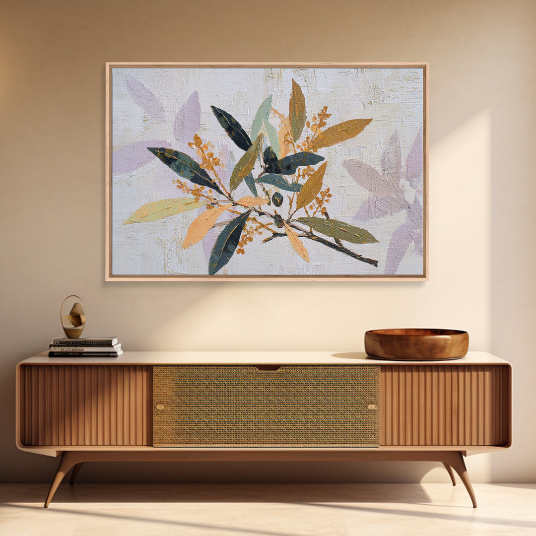 Single Olive Branch Framed Canvas Print, Botanical Art, Digital Art, Living Room Decor, Fine Art, Botanic, Printable Art, BOT-3x2-59