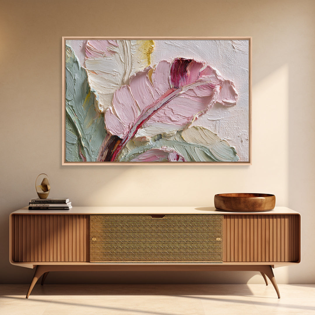 Tropical Banana Leaf Painted Framed Canvas Print, Botanical Art, Textured Painting, Living Room Decor, Fine Art, Botanic, BOT-3x2-60