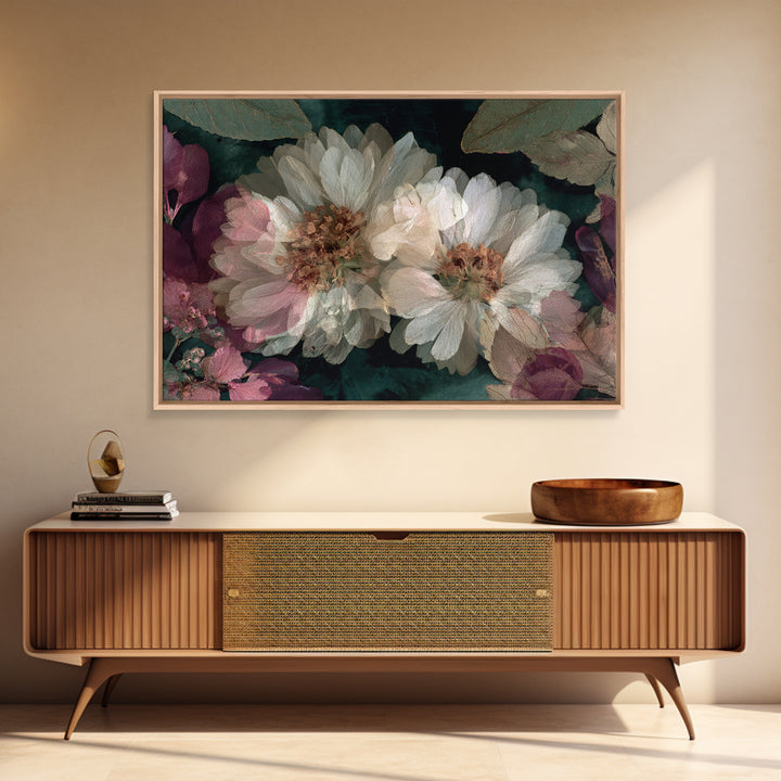 Pressed Flower Collage Framed Canvas Print, Botanical Art, Living Room Decor, Botanic, Fine Art Print, Statement Artwork, BOT-3x2-8