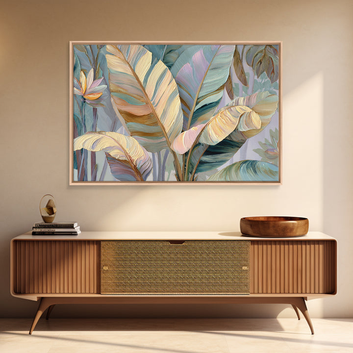 Tropical Banana Leaf Painted Canvas Print, Botanical Art, Poster, Living Room Decor, Botanic, Art Nouveau, Framed Wall Art, BOT-3x2-84