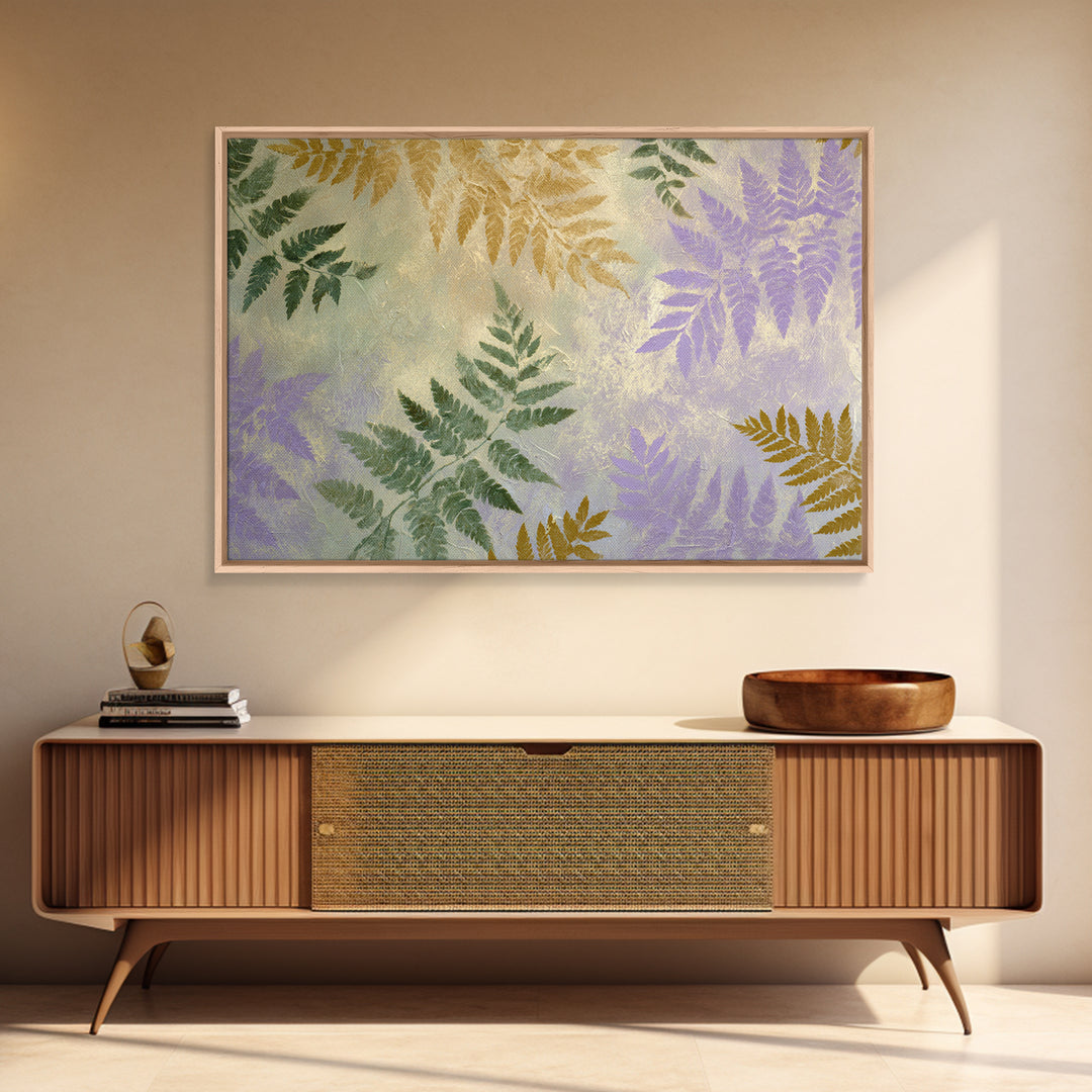 Fern Shadow Pattern on Plaster Surface Framed Canvas Print, Botanical Art, Home Gift, Living Room Decor, Fine Art, Botanic, BOT-3x2-99