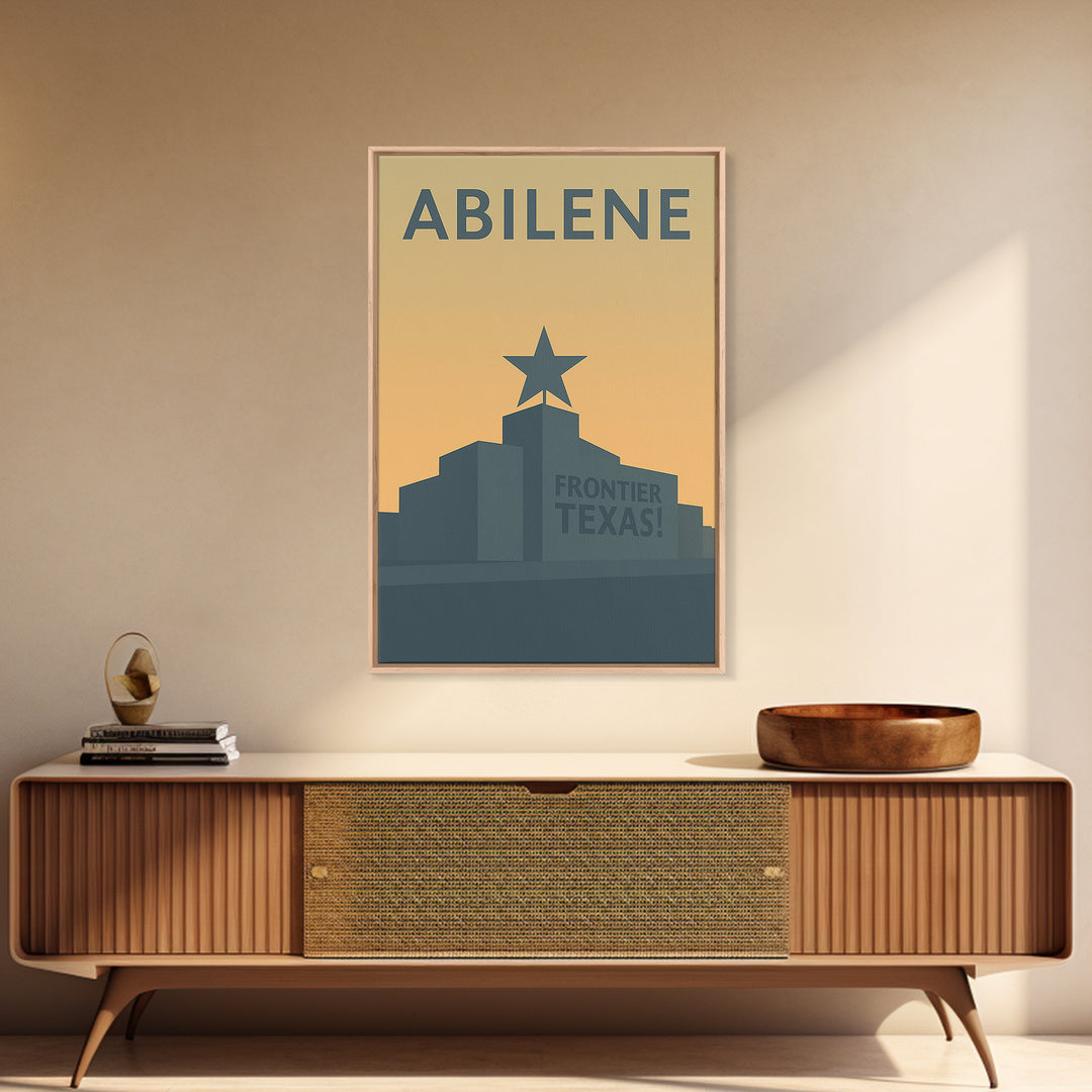 Abilene Travel Poster, Framed Canvas Print, Minimalist Retro Wall Art, Abilene Travel Art, City Illustration, Vintage City Art