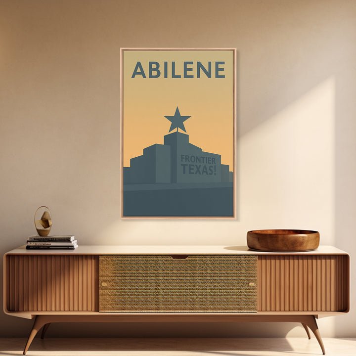 Abilene Travel Poster, Framed Canvas Print, Minimalist Retro Wall Art, Abilene Travel Art, City Illustration, Vintage City Art