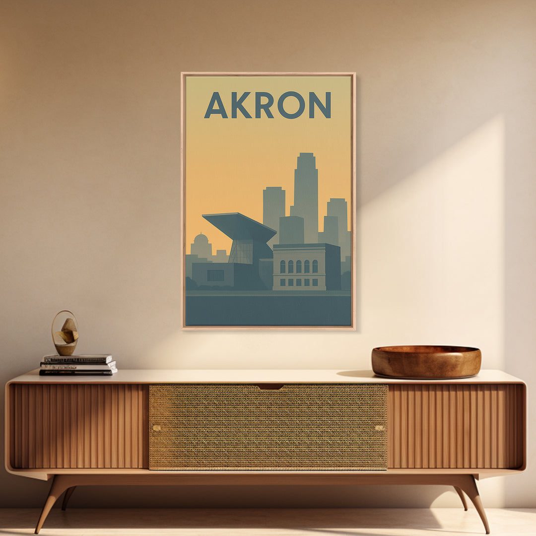 Akron Ohio Travel Poster, Canvas Print, Minimalist Retro Wall Art, Akron Wall Art, Vintage Travel Art, Travel Poster Art, City Illustration