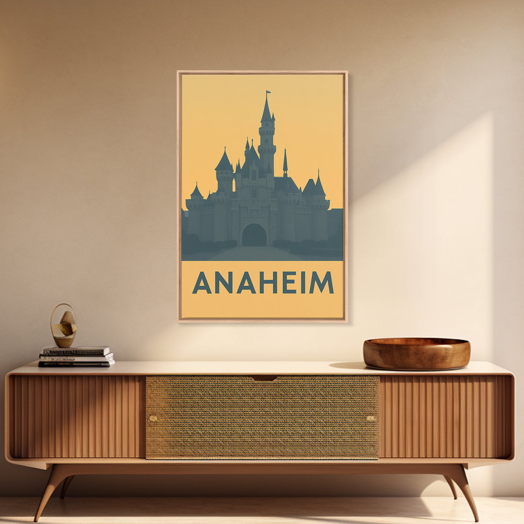 Anaheim Travel Poster, Framed Canvas Print, Mid Century Travel Art, Anaheim Art Print, Travel Art Print, City Illustration, Vintage Print