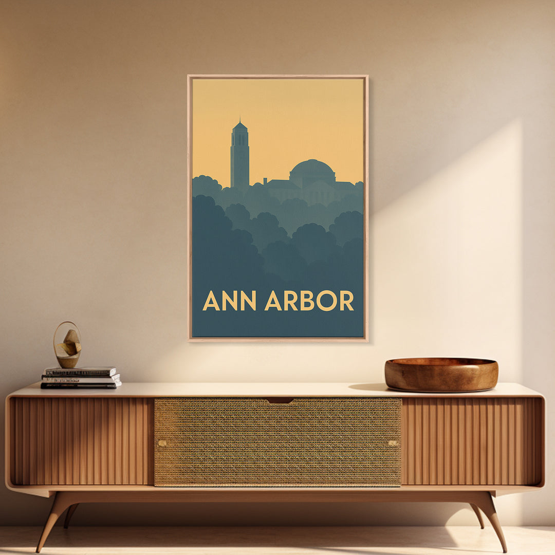 Ann Arbor Michigan Travel Poster, Canvas Print, Minimalist Retro Wall Art, Ann Arbor Travel Art, Travel Art Print, Living Room Wall Art