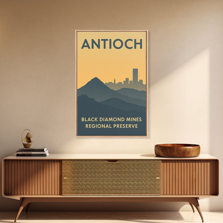 Antioch Travel Poster, Framed Canvas Print, Sunset Skyline Wall Art, Antioch City Art, Living Room Wall Art, Watercolor Skyline