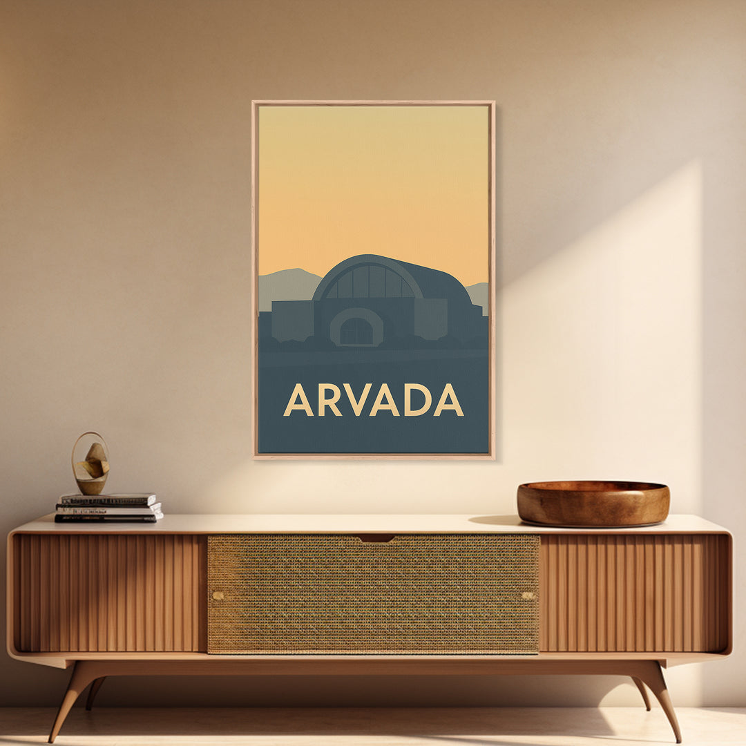 Arvada Colorado Travel Poster, Framed Canvas Print, Mid Century Travel Art, Arvada City Art, Mid Century Wall Art, Eclectic Wall Decor