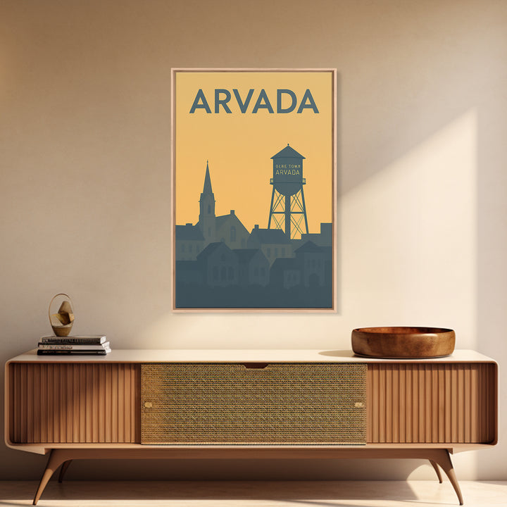 Arvada Travel Poster, Framed Canvas Print, Vintage City Poster Art, Arvada Art Print, Mid Century Wall Art, Retro Travel Print