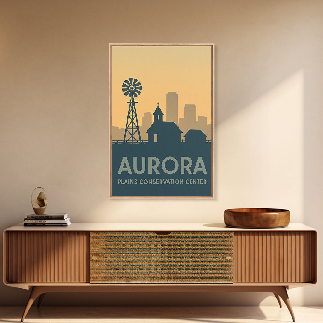 Aurora Travel Poster, Framed Canvas Print, Minimalist Retro Wall Art, Aurora Travel Art, Living Room Wall Art, Eclectic Wall Decor