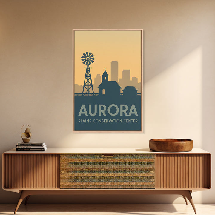 Aurora Travel Poster, Framed Canvas Print, Minimalist Retro Wall Art, Aurora Travel Art, Living Room Wall Art, Eclectic Wall Decor
