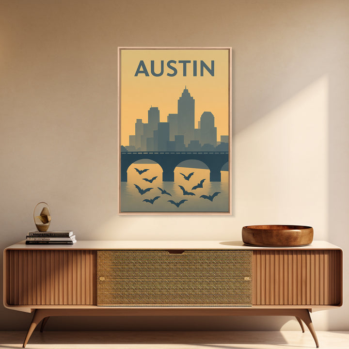 Austin Texas Travel Poster, Canvas Print, Mid Century Travel Art, Austin Travel Art, Eclectic Wall Decor, Gift For Travelers, Wall Art