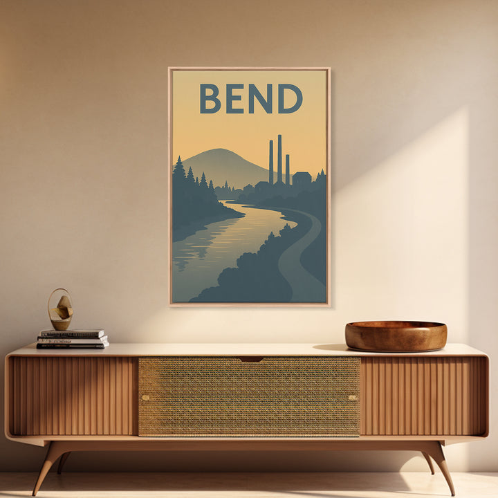 Bend Oregon Travel Poster, Canvas Print, Minimalist Retro Wall Art, Bend Wall Art, Wanderlust Decor, Gift For Travelers, City Art Print