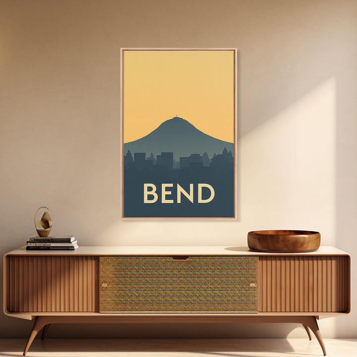 Bend Travel Poster, Framed Canvas Print, Vintage City Poster Art, Bend City Art, Retro Travel Print, City Art Print, Vintage City Art