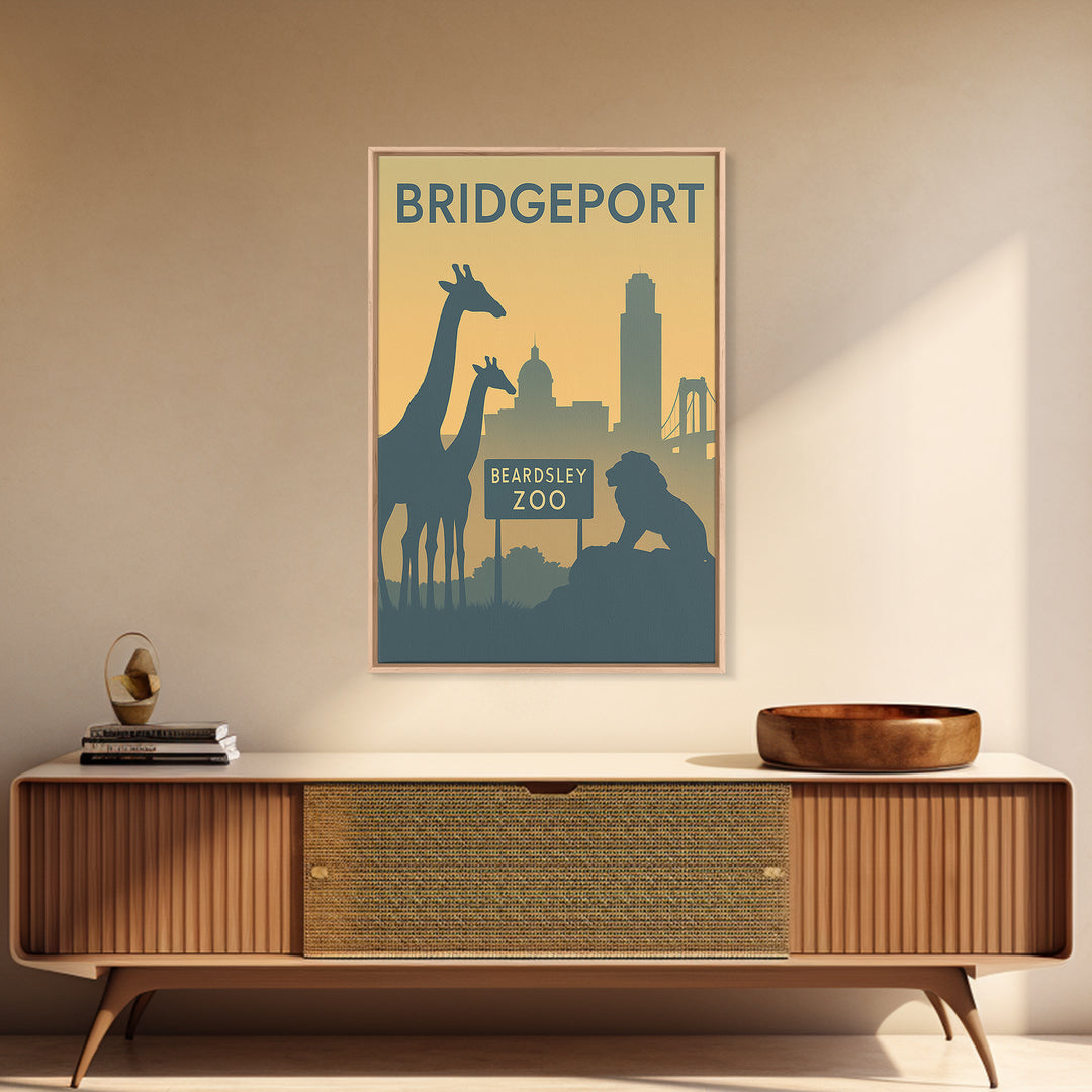 Bridgeport Travel Poster, Framed Canvas Print, Minimalist Retro Wall Art, Bridgeport Art Print, Modern Wall Decor, Travel Poster Art