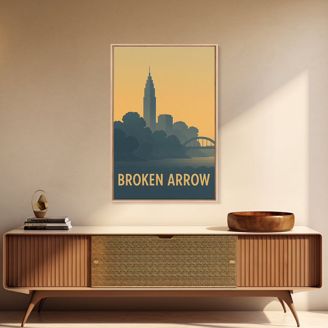 Broken Arrow Travel Poster, Canvas Print, Sunset Skyline Wall Art, Broken Arrow Poster Print, Eclectic Wall Decor, Retro Travel Print
