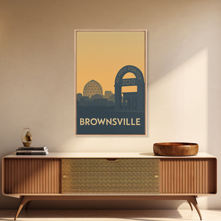 Brownsville Texas Travel Poster, Framed Canvas Print, Sunset Skyline Wall Art, Brownsville Travel Art, Travel Art Print, Home Office Decor