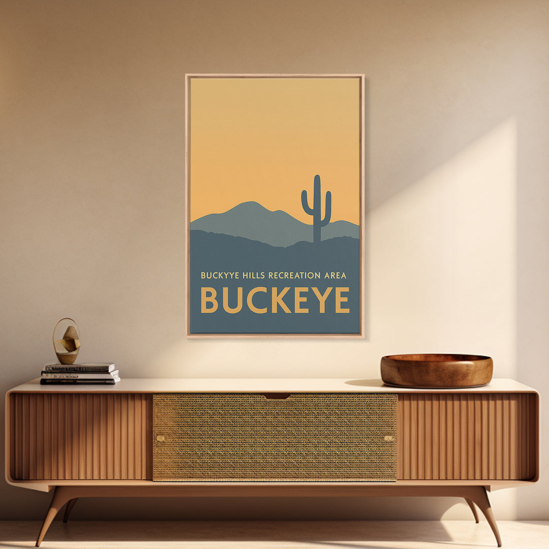 Buckeye Arizona Travel Poster, Framed Canvas Print, Mid Century Travel Art, Buckeye Art Print, Modern Wall Decor, Retro Travel Print