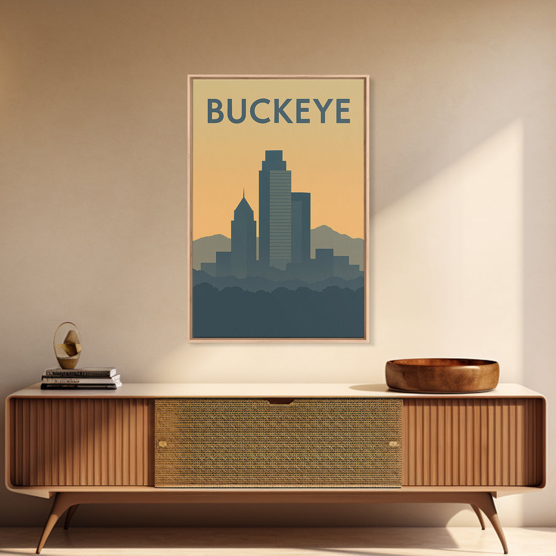 Buckeye Travel Poster, Framed Canvas Print, Sunset Skyline Wall Art, Buckeye City Art, Fine Art Print, Travel Poster Art, Travel Poster Set