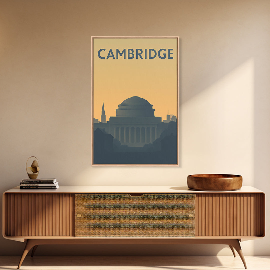 Cambridge Travel Poster, Framed Canvas Print, Minimalist Retro Wall Art, Cambridge Wall Art, Modern Wall Decor, Fine Art Print