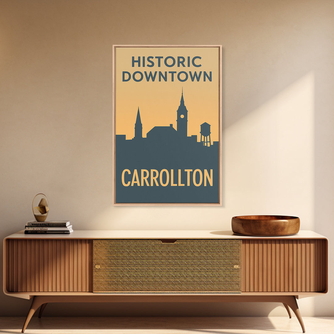 Carrollton Travel Poster, Canvas Print, Sunset Skyline Wall Art, Carrollton Travel Art, Home Office Decor, Travel Art Print, Travel Print