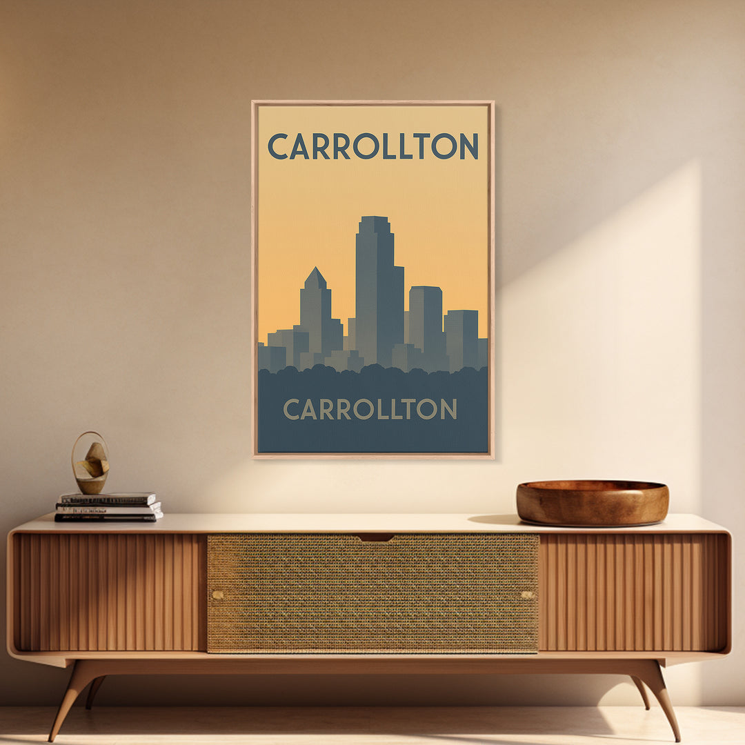 Carrollton Travel Poster, Canvas Print, Minimalist Retro Wall Art, Carrollton City Art, Living Room Wall Art, Vintage City Art