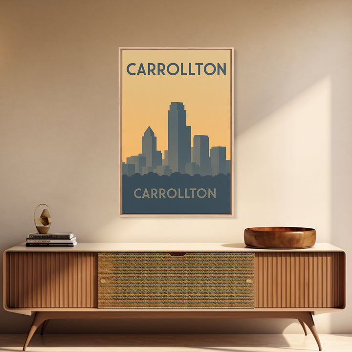 Carrollton Travel Poster, Canvas Print, Minimalist Retro Wall Art, Carrollton City Art, Living Room Wall Art, Vintage City Art