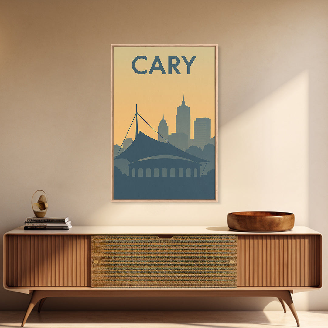 Cary Travel Poster, Canvas Print, Minimalist Retro Wall Art, Cary Art Print, City Travel Prints, Travel Poster Set, Travel Wall Decor