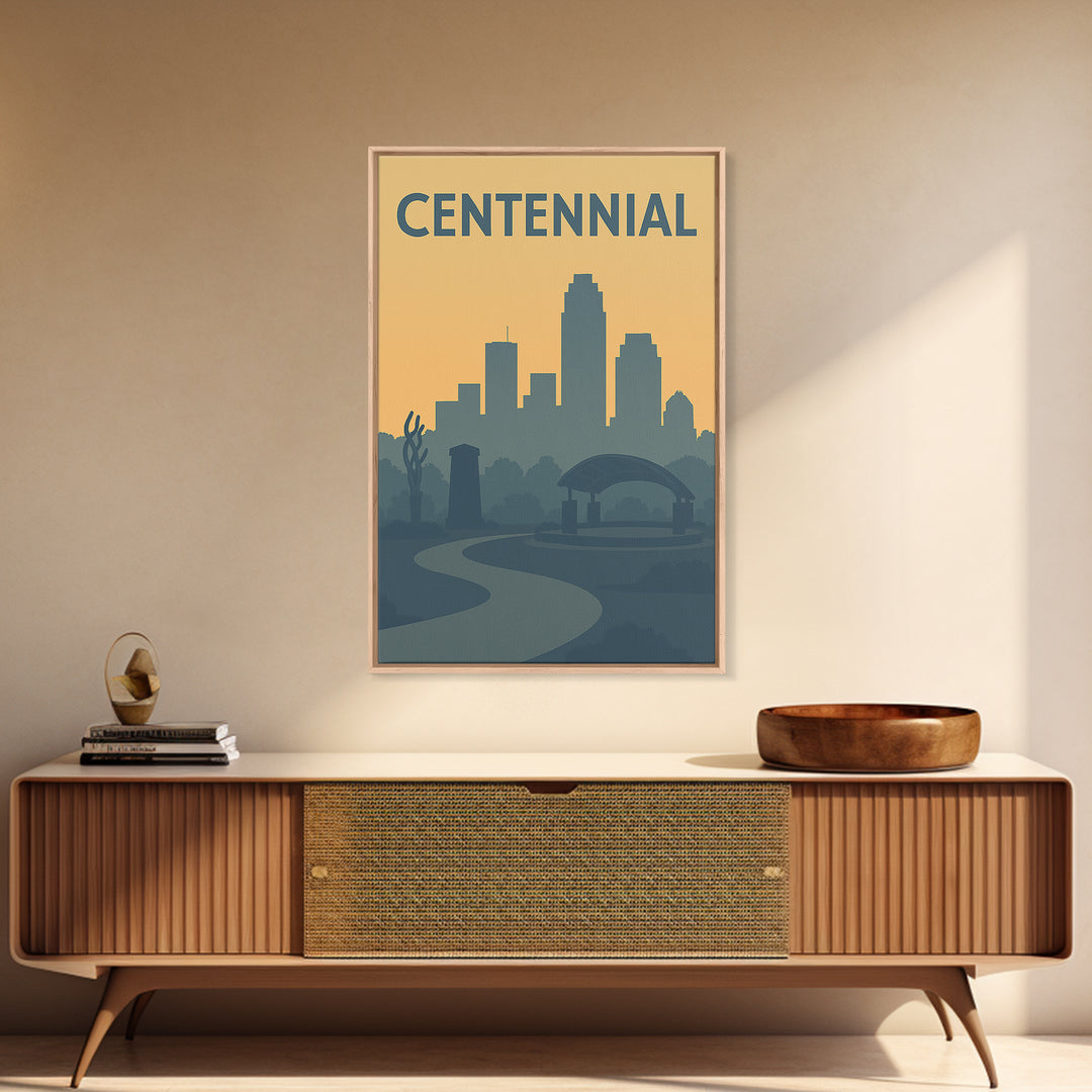Centennial Colorado Travel Poster, Framed Canvas Print, Mid Century Travel Art, Centennial Travel Art, Mid Century Wall Art, Fine Art Print