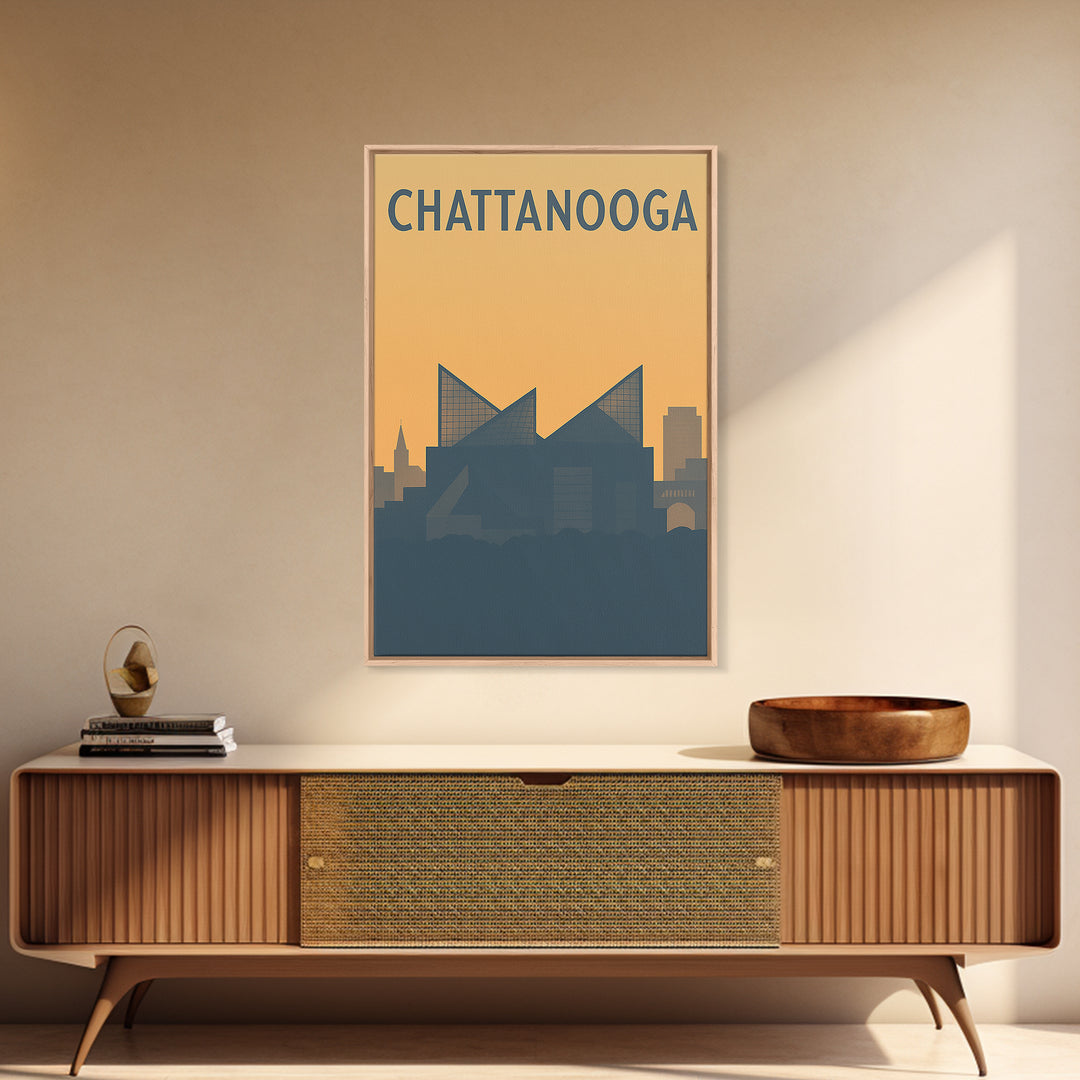 Chattanooga Travel Poster, Framed Canvas Print, Minimalist Retro Wall Art, Chattanooga Art Print, Home Office Decor, Travel Poster Set