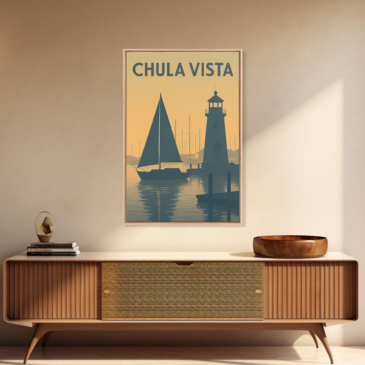 Chula Vista California Travel Poster, Framed Canvas Print, Mid Century Travel Art, Chula Vista Wall Art, Wanderlust Decor, Modern Wall Decor