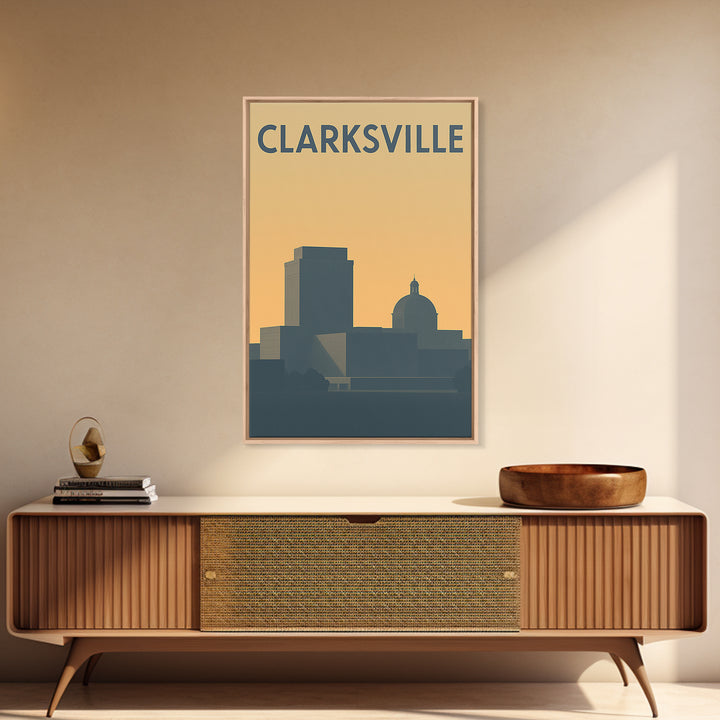 Clarksville Travel Poster, Framed Canvas Print, Mid Century Travel Art, Clarksville Art Print, Vintage City Art, Vintage City Poster