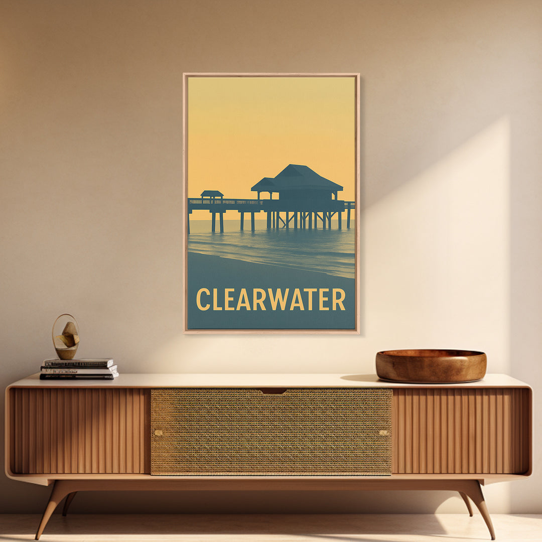 Clearwater Florida Travel Poster, Canvas Print, Sunset Skyline Wall Art, Clearwater Travel Art, Travel Poster Set, City Travel Prints