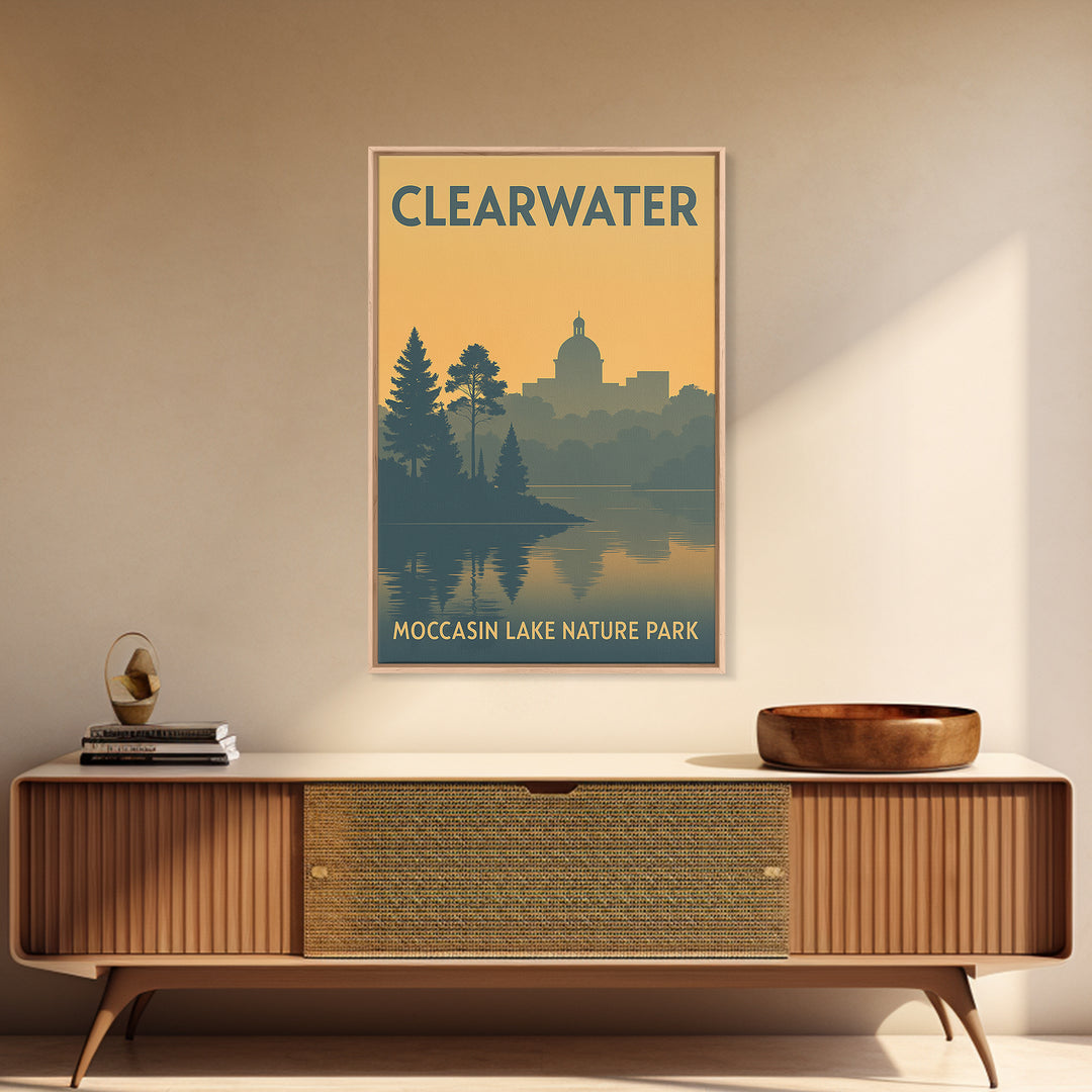 Clearwater Travel Poster, Framed Canvas Print, Sunset Skyline Wall Art, Clearwater City Art, Travel Poster Set, City Travel Prints