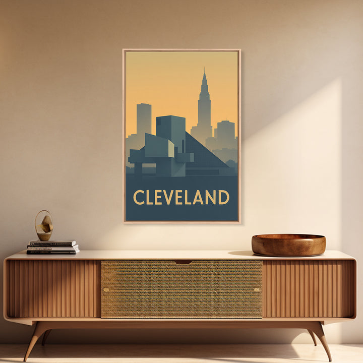 Cleveland Ohio Travel Poster, Framed Canvas Print, Vintage City Poster Art, Cleveland Art Print, Travel Poster Set, Fine Art Print