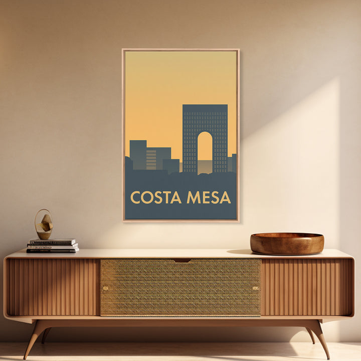 Costa Mesa Travel Poster, Framed Canvas Print, Sunset Skyline Wall Art, Costa Mesa Wall Art, Wanderlust Decor, City Art Print, Design 2