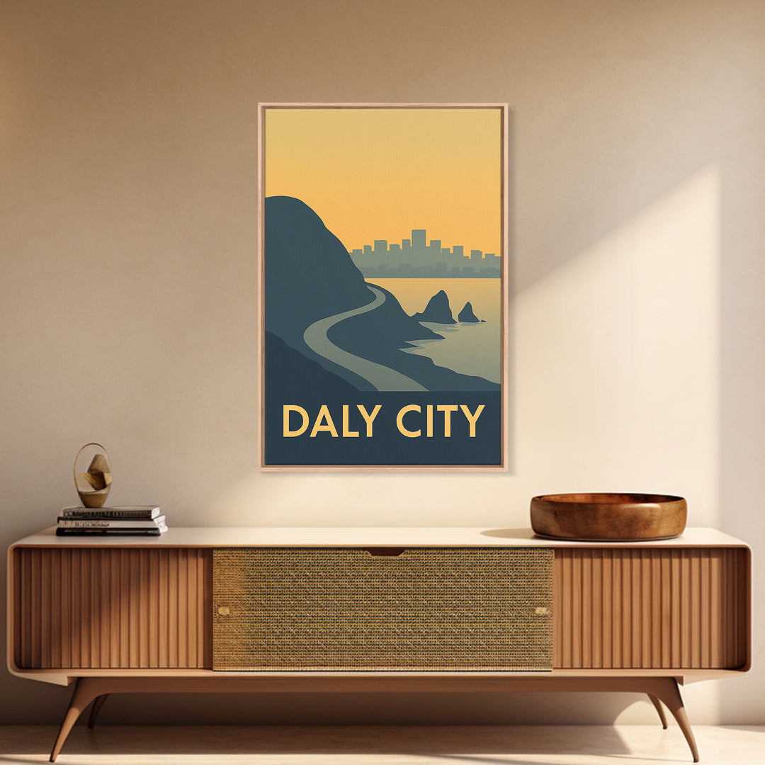 Daly City Travel Poster, Framed Canvas Print, Mid Century Travel Art, Daly City City Art, Travel Poster Set, City Travel Prints