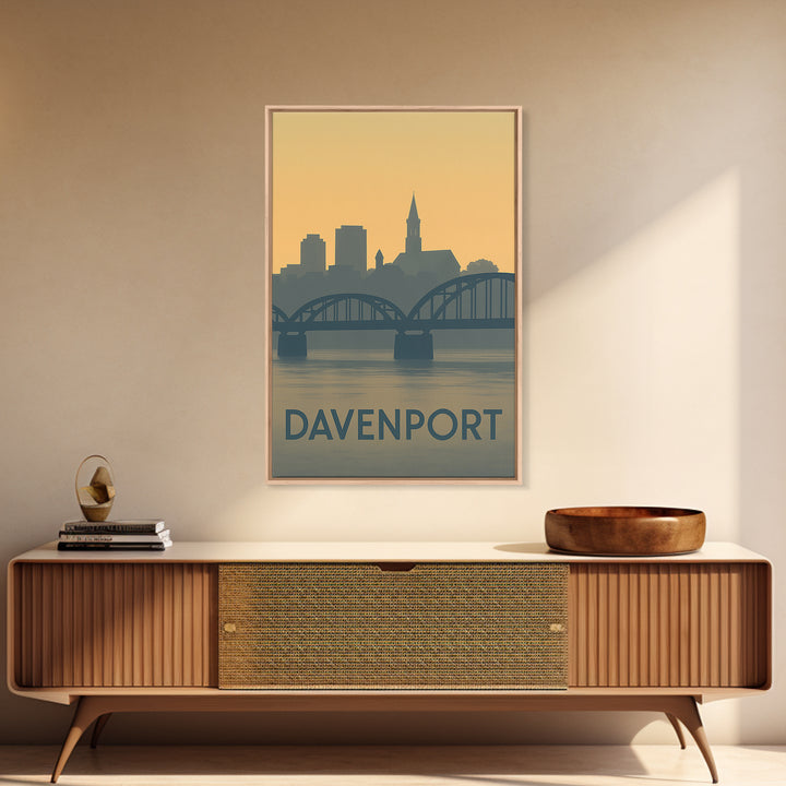 Davenport Travel Poster, Framed Canvas Print, Vintage City Poster Art, Davenport Poster Print, City Art Print, Mid Century Wall Art