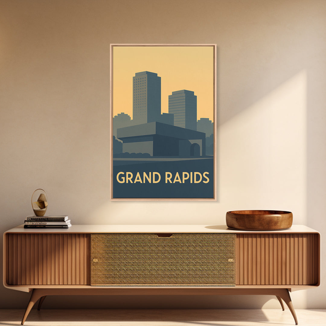 Grand Rapids Travel Poster, Framed Canvas Print, Minimalist Retro Wall Art, Grand Rapids Art Print, Vintage Travel Art, Travel Poster Art