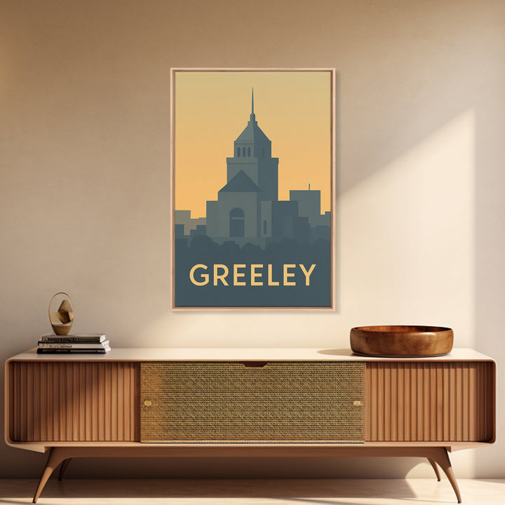 Greeley Travel Poster, Framed Canvas Print, Mid Century Travel Art, Greeley Travel Art, Vintage City Art, Mid Century Wall Art