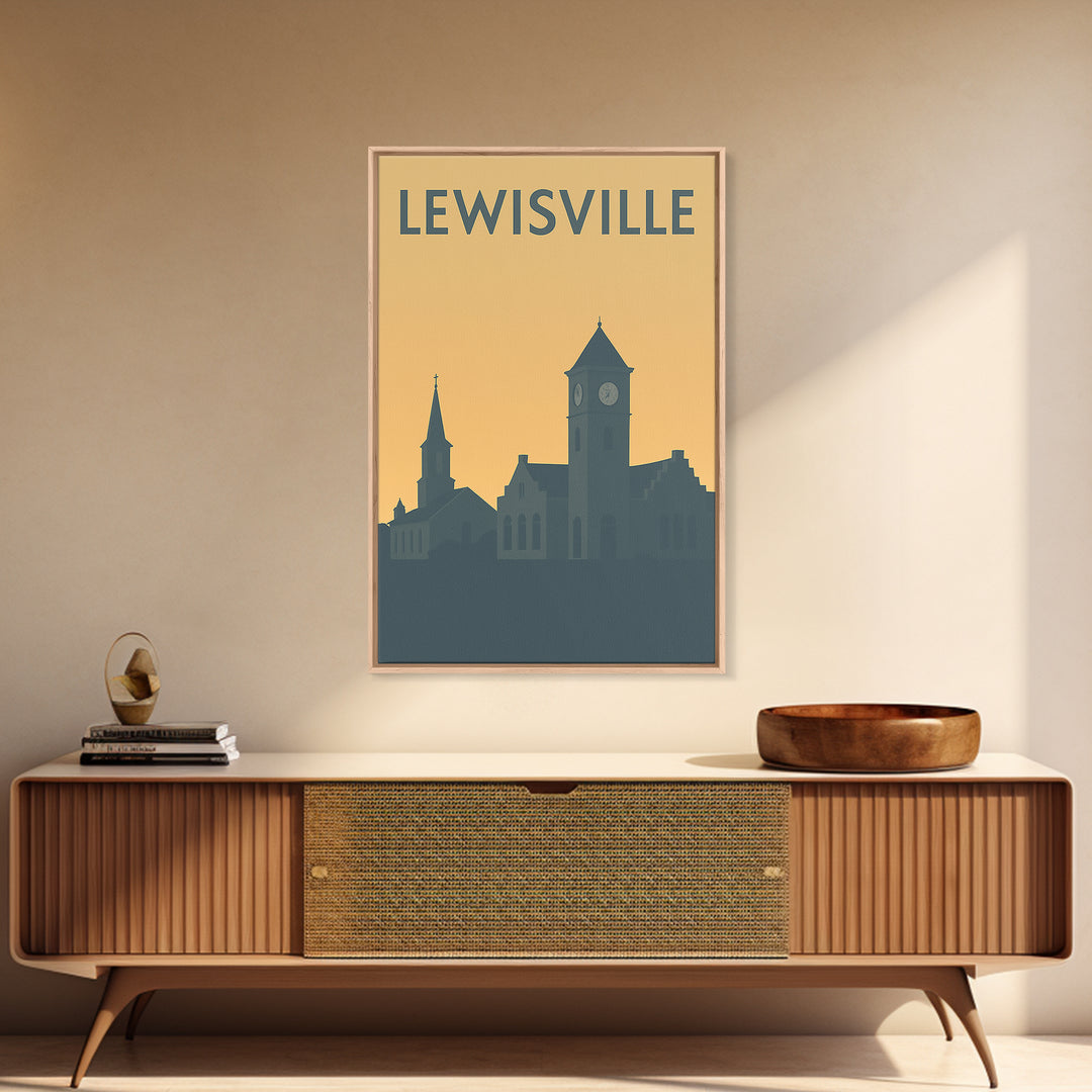 Lewisville Travel Poster, Canvas Print, Minimalist Retro Wall Art, Lewisville Wall Art, City Art Print, Wanderlust Decor, Travel Art Print