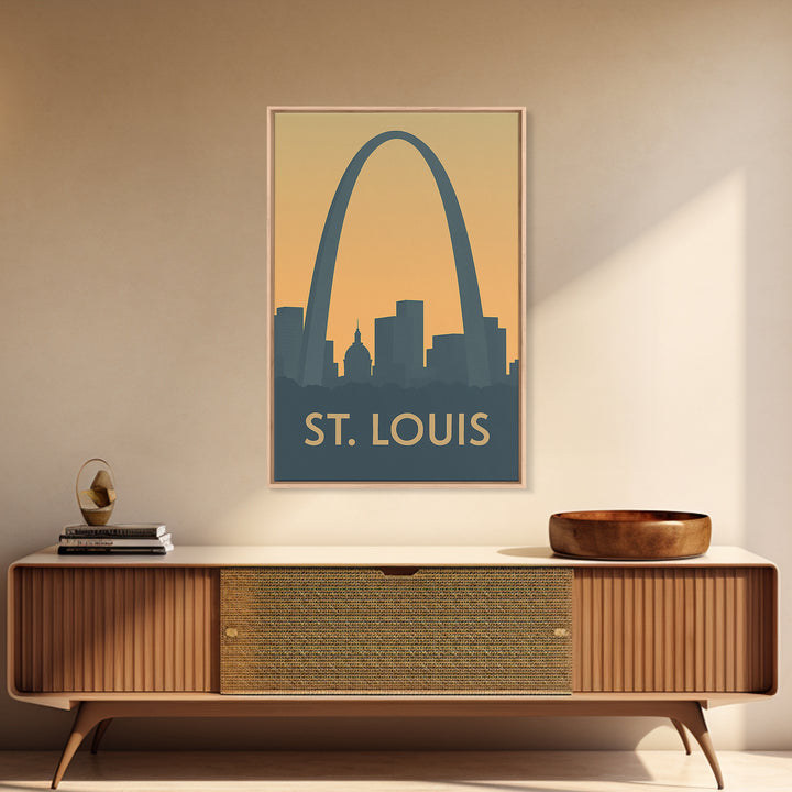 St Louis Missouri Travel Poster, Canvas Print, Sunset Skyline Wall Art, St Louis Art Print, Retro Travel Print, Wall Decor, Fine Art Print