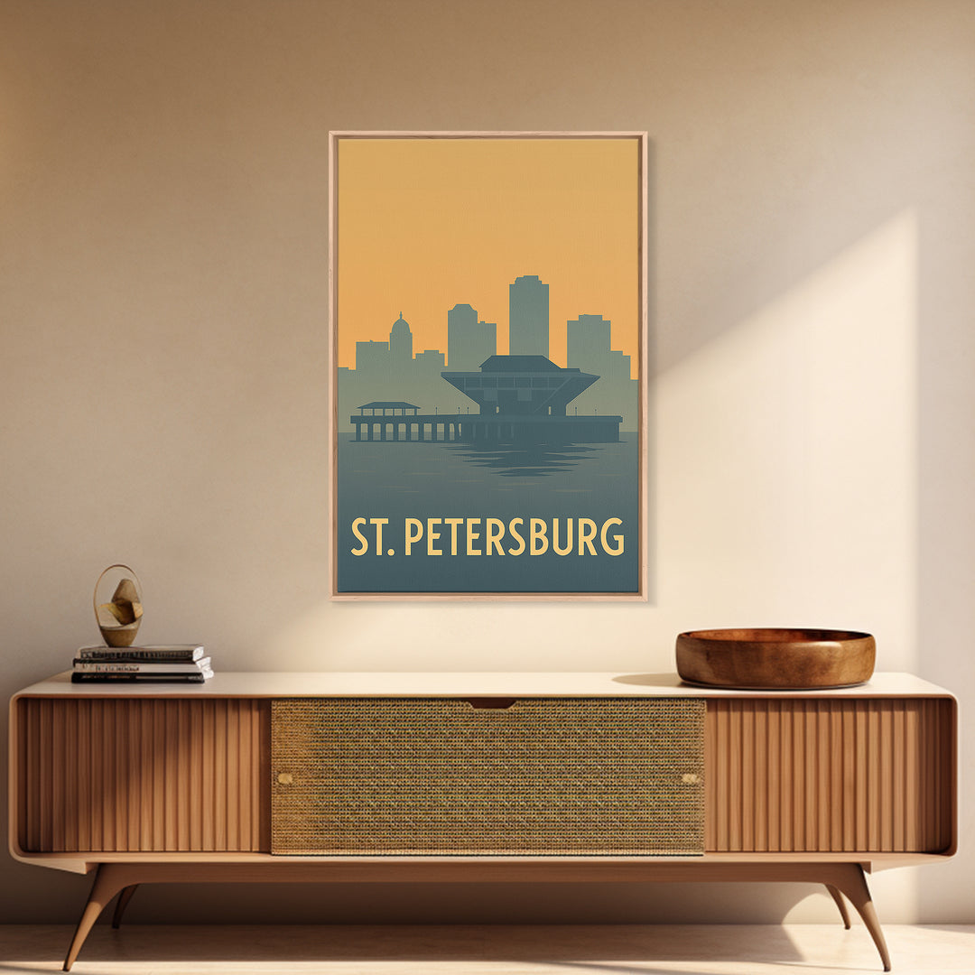 St Petersburg Travel Poster, Framed Canvas Print, Sunset Skyline Wall Art, St Petersburg Art Print, City Art Print, Fine Art Print