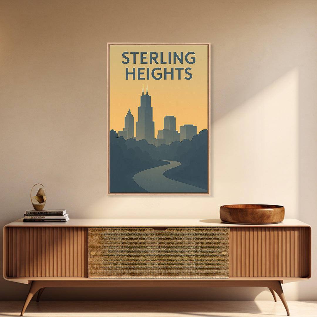 Sterling Heights Michigan Travel Poster, Canvas Print, Mid Century Travel Art, Sterling Heights City Art, Eclectic Wall Decor, Poster Print